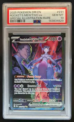 2025 Pokemon Destined Rivals Team Rocket's Mewtwo ex #231/182 PSA 10 - Image 1