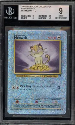 Pokemon Meowth Legendary Coll. Reverse Holo #53 BGS 9 Mint - Image 1