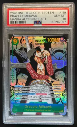 2026 One Piece Azure Seas Seven Dracule Mihawk Manga Alt Art #OP14-119 PSA 10 - Image 1