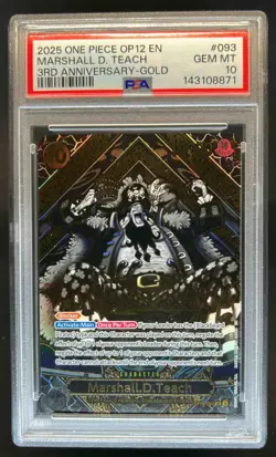 2025 One Piece 3rd Anniversary Marshall D Teach Gold #OP09-093 PSA 10 - Image 1