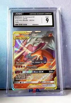 2019 Pokemon Reshiram Charizard Tag Team GX Unbroken Bonds 20/214 CGC 9 - Image 1