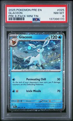 2025 POKEMON PRE EN-PRISMATIC EVOLUTIONS #025 GLACEON PSA 8 - Image 1