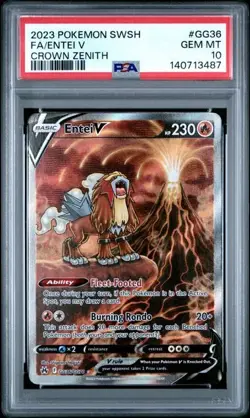 PSA 10 Gem Mint Pokemon Crown Zenith Entei V #GG36 Full Art Holo - Image 1