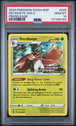 2020 POKEMON SWSH BLACK STAR PROMO PRERELEASE #035 DECIDUEYE-HOLO PSA 10 - Image 1