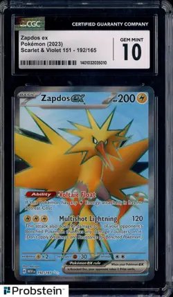 2023 Pokemon Scarlet & Violet 151 #192/165 Zapdos Ex CGC 10 GEM MINT - Image 1