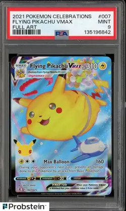 2021 Pokemon Celebrations Full Art #007 Flying Pikachu Vmax PSA 9 MINT - Image 1