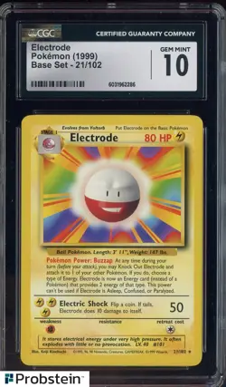 1999 Pokemon Base Set #21 Electrode CGC 10 GEM MINT - Image 1