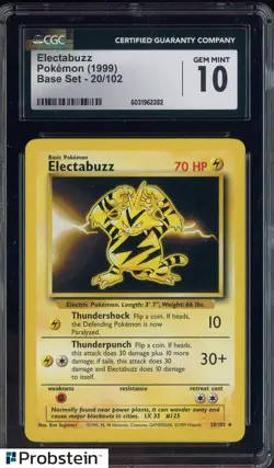 1999 Pokemon Base Set #20 Electabuzz CGC 10 GEM MINT - Image 1