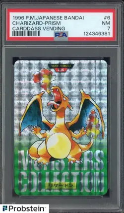 1996 Pokemon Japanese Bandai Carddass Vending #6 Charizard Prism PSA 7 NM - Image 1