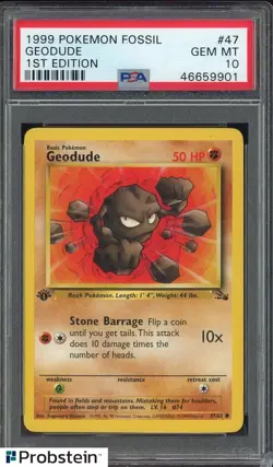 1999 Pokemon Fossil 1st Edition #47 Geodude PSA 10 GEM MINT - Image 1