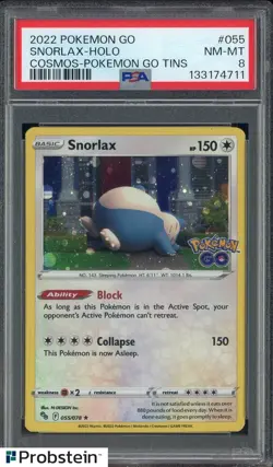 2022 Pokemon GO Cosmos Pokemon Go Tins #055 Snorlax Holo PSA 8 - Image 1