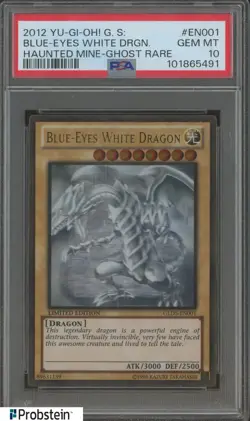 2012 Yu-Gi-Oh1 G.S. Haunted Mine Ghost Rare #EN001 Blue-Eyes White Dragon PSA 10 - Image 1