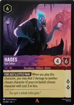 52/204 HADES FAST TALKER EN7 RARE DISNEY LORCANA CARD - Image 1