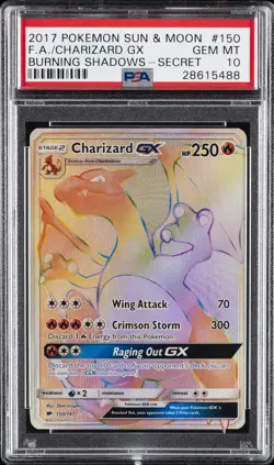 2017 POKEMON SUN & MOON BURNING SHADOWS SECRET #150 FULL ART/CHARIZARD GX PSA 10 - Image 1