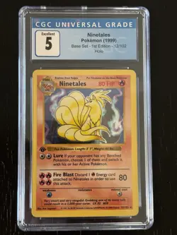 Pokemon TCG Ninetales Base Set Shadowless 1st Edition Holo Rare 12/102 CGC 5 - Image 1