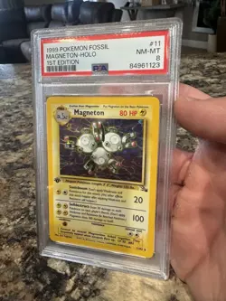 1999 Pokemon Fossil Magneton Holo 1st Edition PSA 8 - Image 2