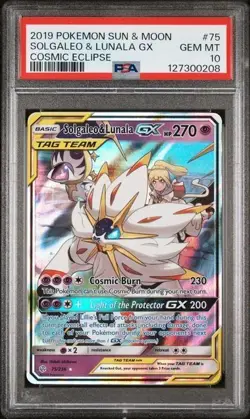 2019 POKEMON SUN & MOON COSMIC ECLIPSE #75 SOLGALEO & LUNALA GX PSA 10 - Image 1