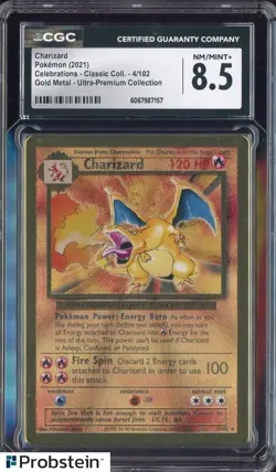 2021 Pokemon Celebrations UPC Gold Metal #4 Charizard CGC 8.5 NM-MT+ - Image 1