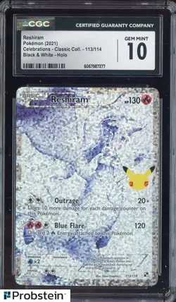 2021 Pokemon Celebrations Classic Black & White #113 Reshiram CGC 10 GEM MINT - Image 1