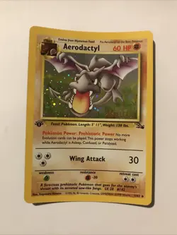 1st Edition Aerodactyl 1/62 PRERELEASE Gold Stamp Fossil Holo 1999 Pokemon Card - Image 1