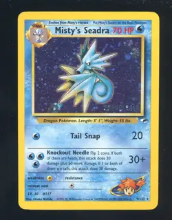 Pokemon Card Misty's Seadra PRERELEASE Gym Heroes Holo Rare 9/132 WOTC - Image 1