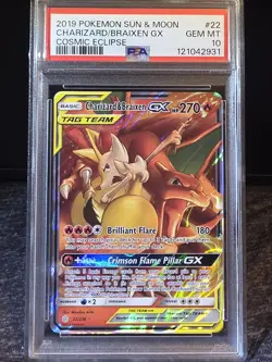 2019 Pokemon Charizard Braixen GX Cosmic Eclipse #22/236 Sun Moon PSA 10 - Image 1