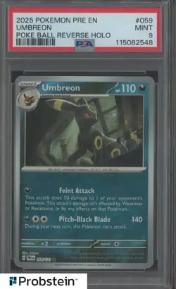 2025 Pokemon PRE EN Poke Ball Reverse Holo Umbreon PSA 9 MINT - Image 1