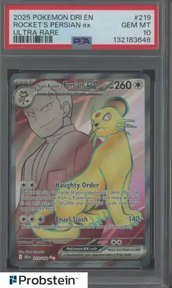 2025 Pokemon DRI EN #219 Rocket's Persian Ex Ultra Rare PSA 10 GEM MINT - Image 1