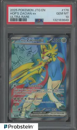 2025 Pokemon JTG EN Ultra Rare #176 Hop's Zacian Ex PSA 10 GEM MINT - Image 1