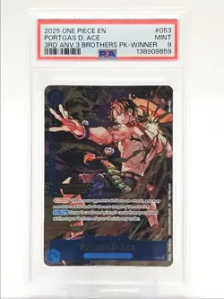 PORTGAS D. ACE 2025 ONE PIECE 3 BROTHERS PACK WINNER RARE OP07-053 PSA 9 Q6095 - Image 1