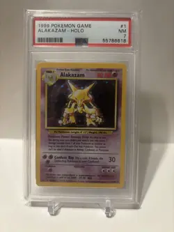 1999 Pokemon TCG Alakazam Base Set Holo Unlimited Rare Card 1/102 PSA 7 - Image 1