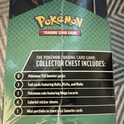 Pokemon TCG Collector Chest Sealed Box 6 Boosters 3 Foil Cards Lucario Coin - Image 4