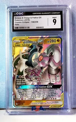 2019 Pokemon Arceus & Dialga & Palkia GX 156/236 Cosmic Eclipse Holo CGC 9 (B) - Image 1