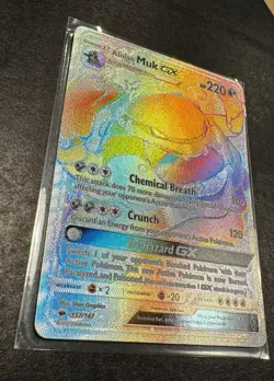 Pokemon Alolan Muk GX (157/147) Burning Shadows Rainbow Secret Rare LP - Image 3