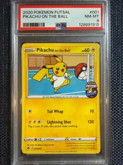 Pikachu on the ball 001 PSA 8 Pokemon 2020 Pokemon Futsal English Promo NM-MT - Image 1