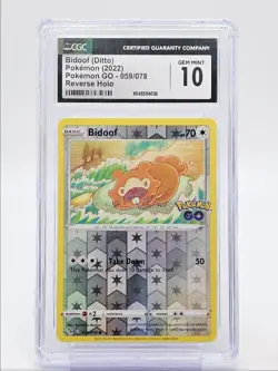 BIDOOF 2022 POKEMON GO REVERSE HOLO GEM MT 059/078 CGC 10 Q2371 - Image 1