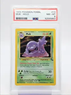 MUK 1999 POKEMON ORIGINAL FOSSIL HOLO RARE 13/62 PSA 8 Q2371 - Image 1