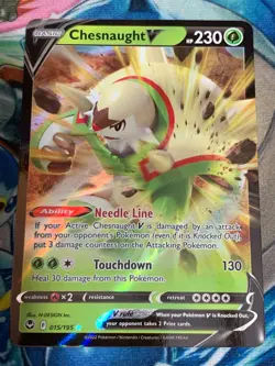 C1018 POKEMON TCG CHESNAUGHT V NM-LP CARD HOLO #015 SILVER TEMPEST RARE - Image 1