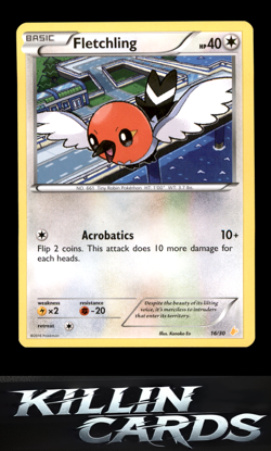 Fletchling 16/30 Pokemon Common XY Trainer Kit: Pikachu Libre & Suicune Card NM - Image 1
