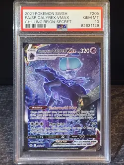 2021 POKEMON SWSH CHILLING REIGN #205 FULL ART/SHADOW RIDER CALYREX VMAX PSA 10 - Image 1