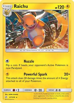 Pokemon TCG - Raichu 67/236 Sm-Cosmic Eclipse Regular - Image 1