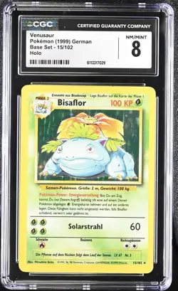 CGC 8 Venusaur (Bisaflor) Base Set GERMAN Holo Rare 15/102 Graded Pokemon Card - Image 1