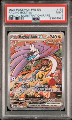 2025 POKEMON PRE SPECIAL ILLUSTRATION RARE #166 RAGING BOLT EX PSA 9 - Image 1