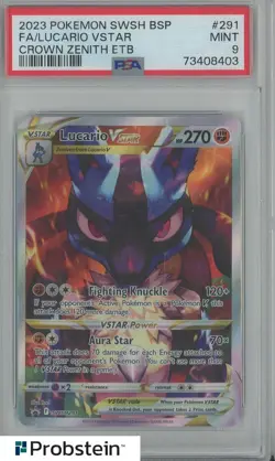 2023 Pokemon SWSH BSP Crown Zenith ETB #291 FA Lucario VSTAR PSA 9 - Image 1
