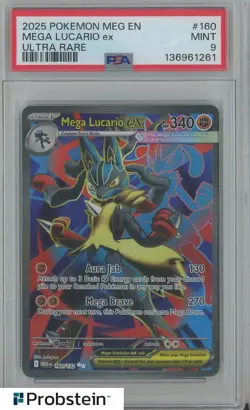 2025 Pokemon MEG EN Ultra Rare #160 Mega Lucario ex PSA 9 MINT - Image 1