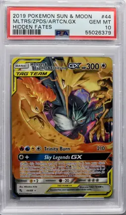 PSA 10 2019 Pokemon Sun & Moon Hidden Fates #44 Moltres & Zapdos & Articuno GX - Image 1