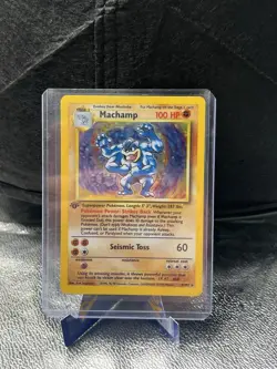 Pokemon Base Set Holo Rare Vintage Card Machamp 8/102 1st Edition - Image 1