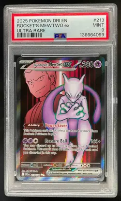 2025 Pokemon Destined Rivals Team Rocket's Mewtwo ex Ultra Rare PSA 9 Mint #213 - Image 1