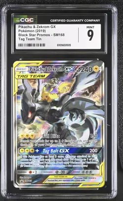 2019 Pokemon Pikachu & Zekrom GX SM168 Promo Holo CGC 9 - Image 1