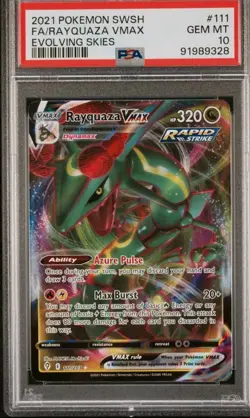 Pokemon TCG Rayquaza VMAX Holo Ultra Rare Card Evolving Skies 111/203 PSA 10 - Image 1